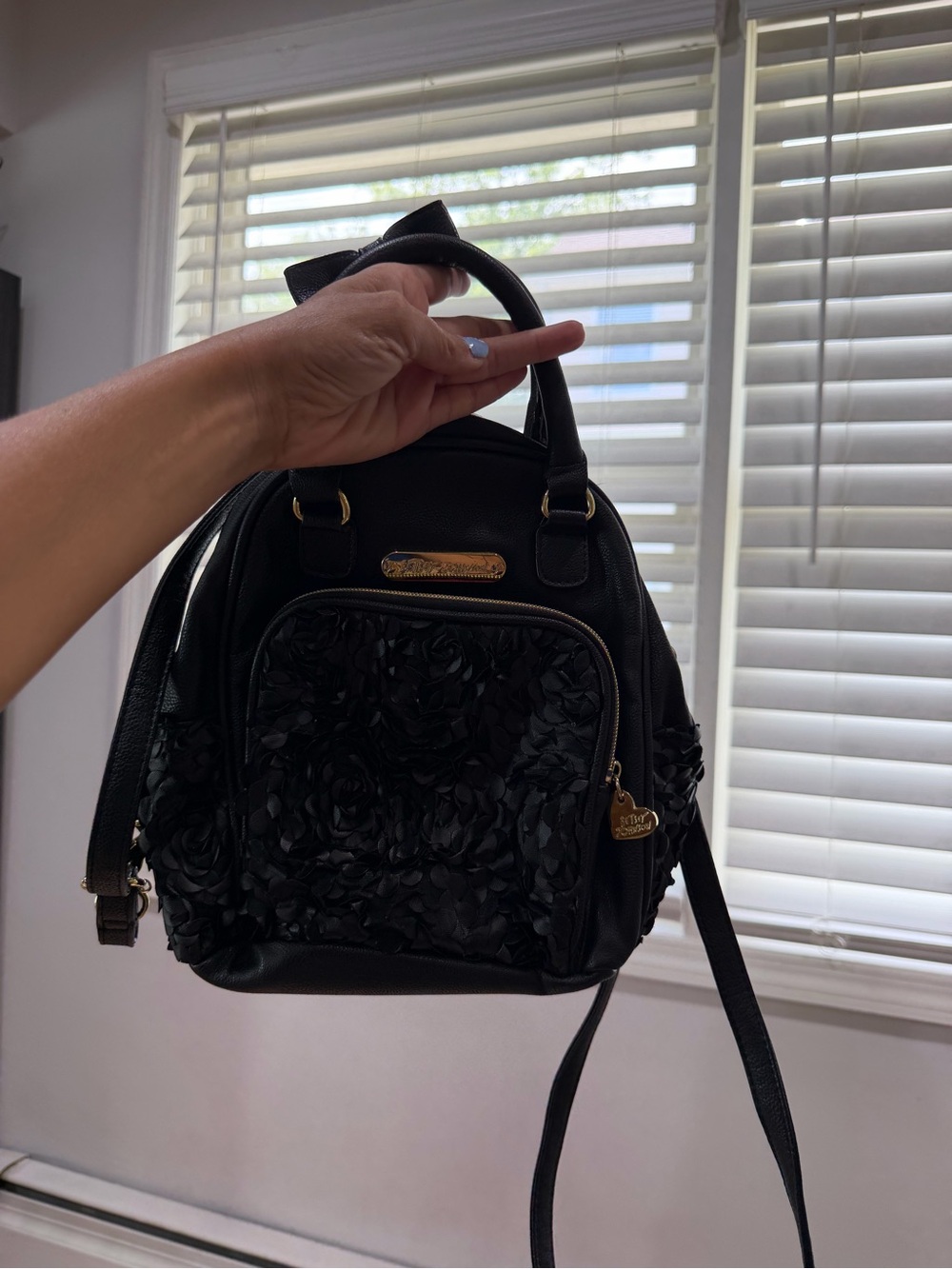 Betsy Johnson Black Women's Floral Backpack Purse